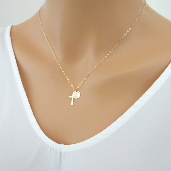 Personalized cross necklace, Initial Gold Plated Necklace, Baptism necklace, Baby Christening jewelery, First communion necklace