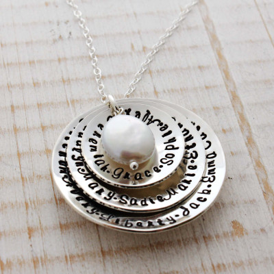 Personalized hand stamped sterling silver Mother's or Grandmother's name necklace