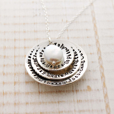 Personalized hand stamped sterling silver Mother's or Grandmother's name necklace