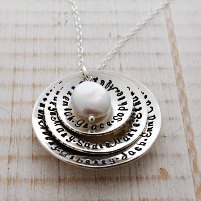 Personalized hand stamped sterling silver Mother's or Grandmother's name necklace