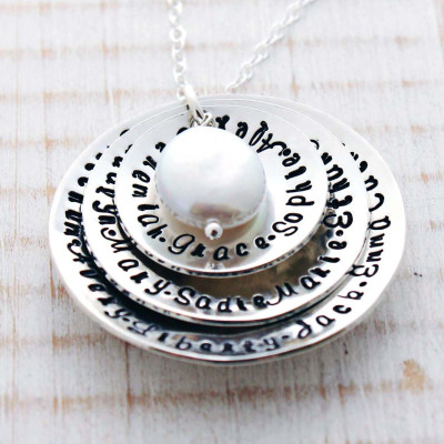 Personalized hand stamped sterling silver Mother's or Grandmother's name necklace