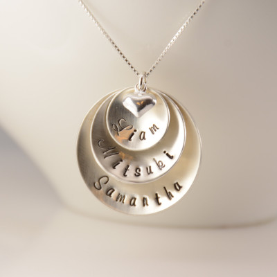 Personalized mother necklace. Domed disc necklace. Handstamped necklace