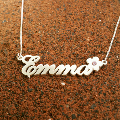 Personalized name necklace / Child nameplate necklace / Flower pendant / floral vintage style necklace / Emma name necklace / ORDER ANY NAME