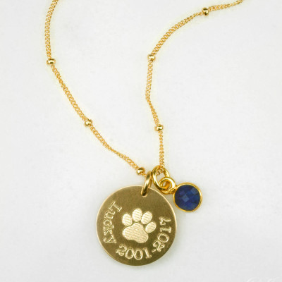 Personalized pet necklace, custom birthstone paw print necklace, Dog necklace personalized, in memory of dog pet memorial jewelry birthstone