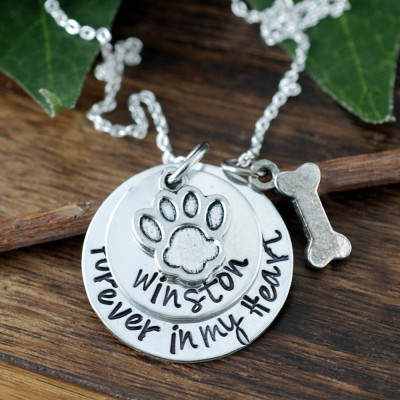 Pet Memorial Jewelry, Forever In My Heart Memorial Necklace, Personalized Pet Jewelry, Dog Jewelry, Pet Jewelry, Dog Bone Charm Necklace