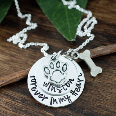 Pet Memorial Jewelry, Forever In My Heart Memorial Necklace, Personalized Pet Jewelry, Dog Jewelry, Pet Jewelry, Dog Bone Charm Necklace
