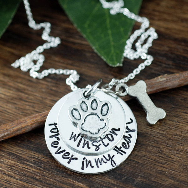 Pet Memorial Jewelry, Forever In My Heart Memorial Necklace, Personalized Pet Jewelry, Dog Jewelry, Pet Jewelry, Dog Bone Charm Necklace