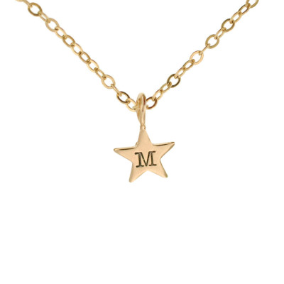 Petite Gold Star Charm Necklace Hand Stamped 18k Initial Pendant Personalized Custom Engraved Artisan Handmade Fine Designer Fashion Jewelry