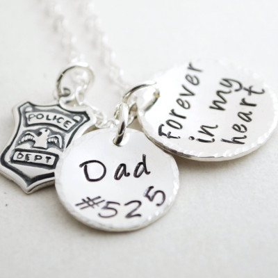 Police Officer Memorial Necklace Personalized Sympathy Jewelry Hand Stamped Sterling Silver