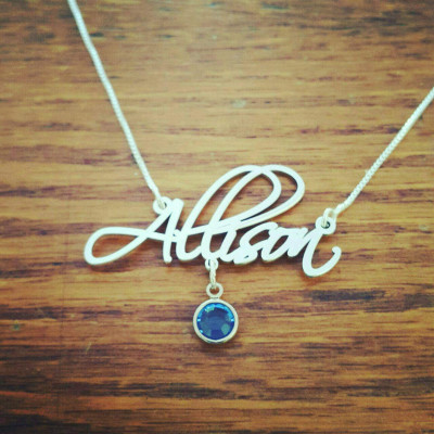 Pretty Little Liars Necklace Silver Signature Necklace Handwriting Birthstone Ruby Sapphire Emerald Peridot ORDER ANY NAME Necklace Sale!