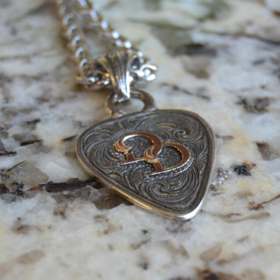 Rockin Out Jewelry - Guitar Pick Backstage Collection - Custom Sterling Silver Pendant - With Custom Brand - Initials Necklace - Rose Gold