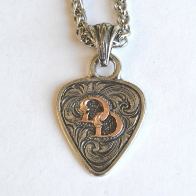 Rockin Out Jewelry - Guitar Pick Backstage Collection - Custom Sterling Silver Pendant - With Custom Brand - Initials Necklace - Rose Gold