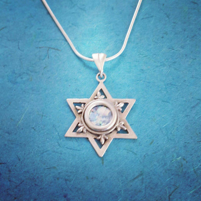 Roman Glass Pendant / Sterling Silver Magen David / Silver Jewish Star of David pendant / Handmade Jewish Star of David / Gift From ISRAEL
