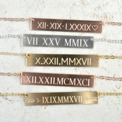 Roman Numeral Necklace, Anniversary Gift, Custom Date Necklace, Wedding Date Necklace, Roman Numeral Bar Necklace, Gold Bar Necklace LA104