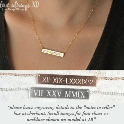 Roman Numeral Necklace, anniversary gift, gold bar necklace, engagement gift, roman numeral bar necklace, bar necklace roman numerals LA104
