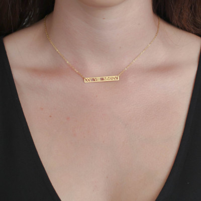 Roman Numerals Necklace • Cut-out Roman Numeral Gold Bar Necklace • Wedding Date Necklace • Wedding Gift • Personalized Gift NM24