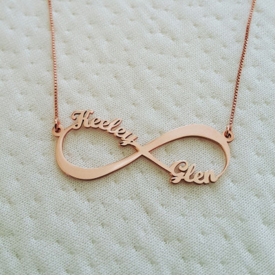 Rose Gold Infinity Necklace With Names Rose Gold Infinity Name Necklace Two Names Infinity Necklace Rose Gold Necklace Infinity