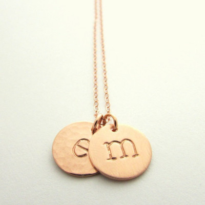 Rose Gold Initial Necklace | Letter Charms | Brushed Hammered Shiny | 18k Gold Plated