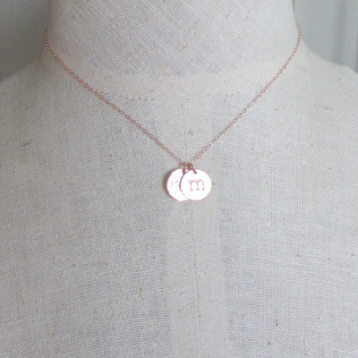 Rose Gold Initial Necklace | Letter Charms | Brushed Hammered Shiny | 18k Gold Plated
