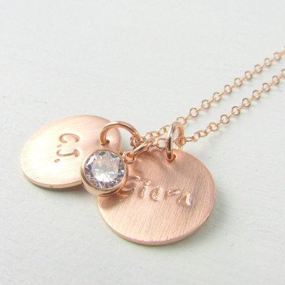 Rose Gold Name Necklace | 18k Rose Gold Plated Name Charms | CZ Bezel | Personalized Name Charm Necklace | Family Charm | Mothers Necklace