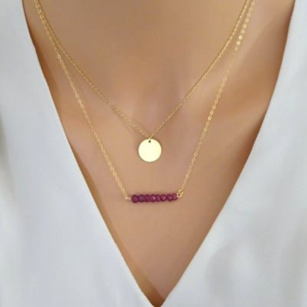 Ruby necklace, layering necklace set of two, bridesmaids gift, Mother's Day gift idea