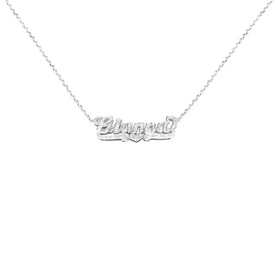SNP05cz Silver Heart Tail All Cubic Zirconia Name Necklace
