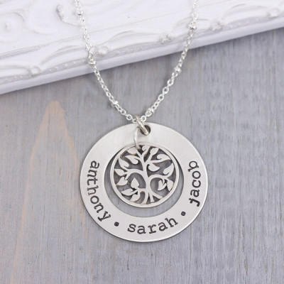 STERLING SILVER Hand Stamped Jewelry - Personalized Family Tree Necklace - Personalized Jewelry for Her - Personalized Name Necklace