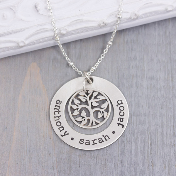 FUJIN Personalized 925 Sterling Silver Family Tree Series Name Initial Unisex Necklace for Women 