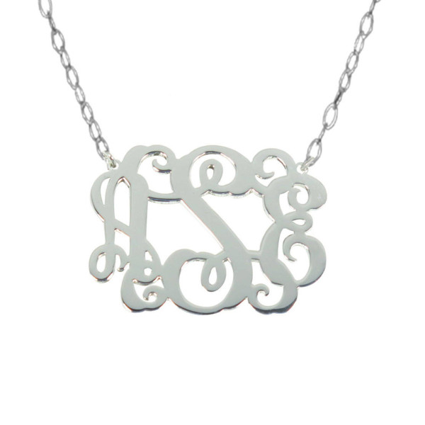 Sale Sterling Silver Monogram Necklace Any Initial Monogram Necklace 2 inch Personalize Silver Monogram Necklace