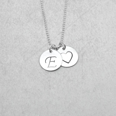Script Initial Necklace, Heart Necklace, Letter E Necklace, Initial Jewelry, Heart, Charm Necklace, Sterling Silver Jewelry, All Letters