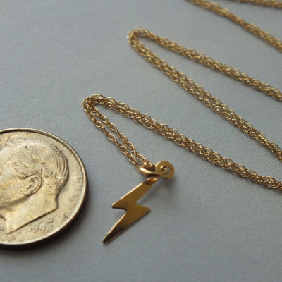Set: 18k Solid Gold Layered Necklace Set, Lightening Bolt and 6mm Hand Stamped Initial Necklace, Solid 18k Necklace Set, Solid 18k Layer Set