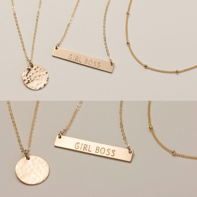 Set 901 • Gold Bar Necklace, Layered Necklaces Set w/ Initial Necklace / Rose, Gold or Silver Personalized Bar / Layering Name Necklace Set