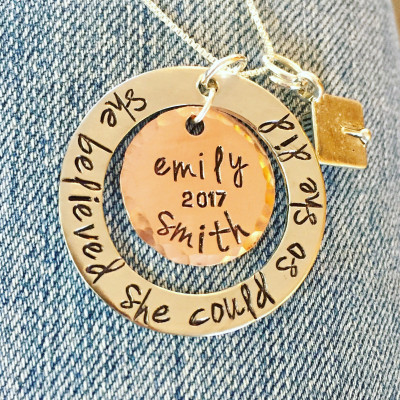 She Believed She Could So She Did, Valentine For Her, Personalized Graduation Necklace, High School Graduation Gift, College Graduation Gift