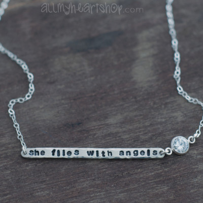 She Flies With Angels Remembrance Necklace - Memory Jewelry with Diamond