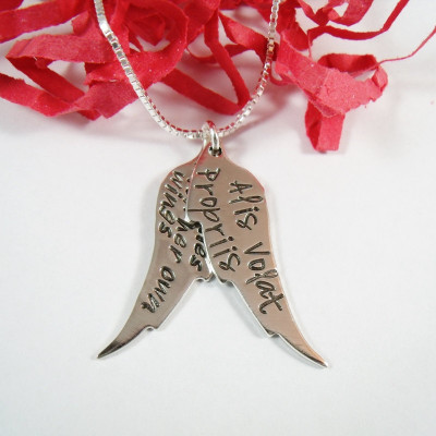 She Flies With Her Own Wings Necklace - Alis Volat Propriis - Sterling Silver Wing Charm Stamped Necklace