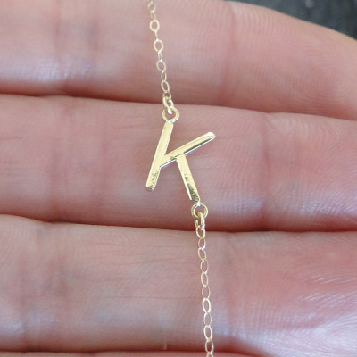 Sideways Initial Necklace - 18k SOLID GOLD, Your Initial, Asymmetrical Necklace As Seen on Audrina Patridge