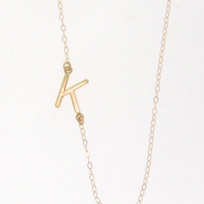 Sideways Initial Necklace - 18k SOLID GOLD, Your Initial, Asymmetrical Necklace As Seen on Audrina Patridge