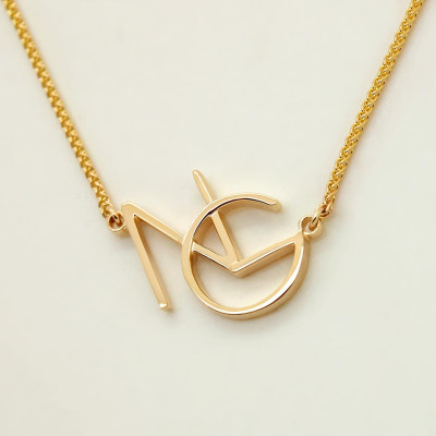 Sideways Monogram Necklace, Two Letters Necklace Gold, 18k Gold Initial Necklace Letters KM Two Initials Necklace Monogrammed Christmas gift