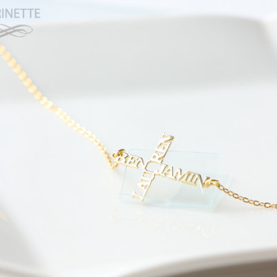 Sideways cross name necklace - Personalized necklace -