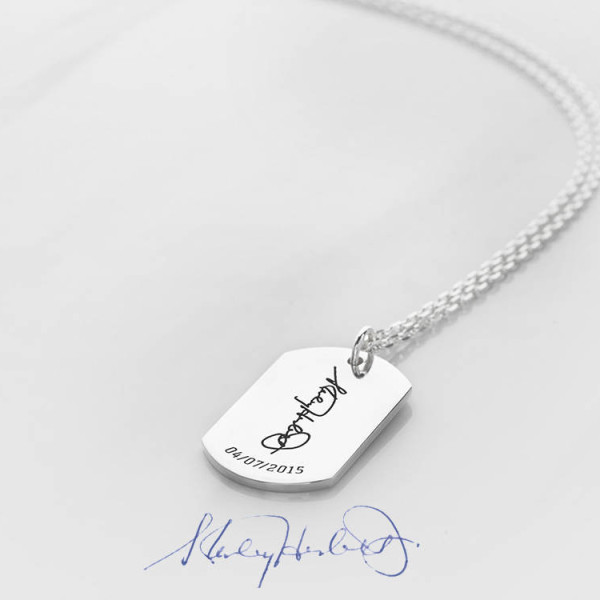 Signature necklace for men in sterling silver • Handwritten jewelry • Bereavement gift • Sympathy gift • Memorial jewelry CHN10
