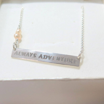 Silver Anniversary Plate Jewelry, Meaningful Necklace, Sterling Bar Necklace, Name Pendant, Custom Bar For, Silver Engraved Bridesmaid Gift