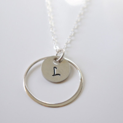 Silver Eternity Necklace, Personalized Infinity Necklace, Mother's Day Custom Necklace, Initial Disc Sterling Silver Circle Pendant Necklace