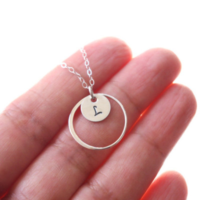 Silver Eternity Necklace, Personalized Infinity Necklace, Mother's Day Custom Necklace, Initial Disc Sterling Silver Circle Pendant Necklace