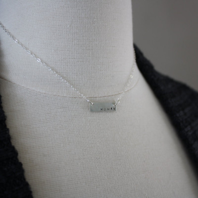 Silver Human Necklace - Stamped Bar Necklace - Silver Pendant Necklace - Sterling Silver Jewelry - Lightweight Everyday Jewellery