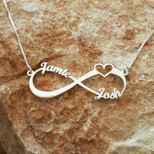 Silver Infinity Love necklace / Wedding Gift / Heart Pendant / Bridal Shower Gift / family name necklace / Heart Necklace Sign of infinity