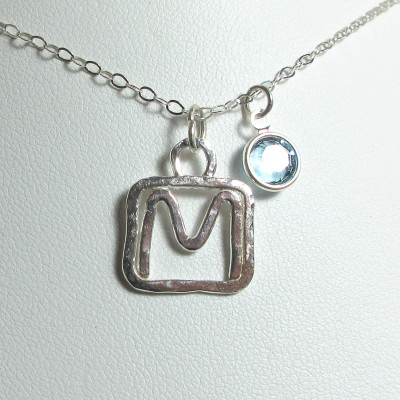 Silver Initial Necklace, Letter M Pendant, Birthstone Charm, Custom Necklace Women, Initial Necklace Sterling Silver, Personalized Jewelry,
