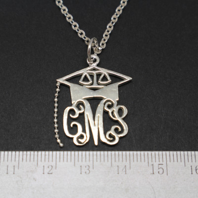 Silver Lawyer Graduation Monogram Necklace - Lawyer Jewelry - Lawyer Student Gift - Zodiac Libra Necklace - Lady Justice - Gift for Judge