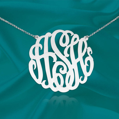 Silver Monogram Necklace - 1.5 inch Personalized Initial Monogram Necklace - Made in USA