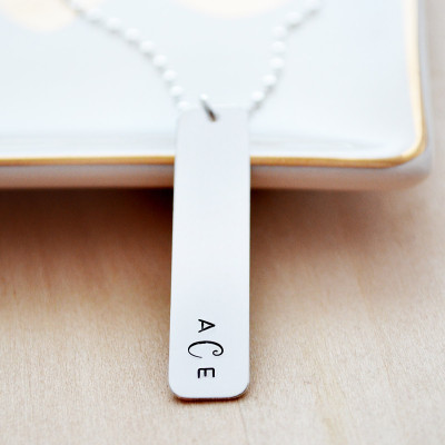 Silver Monogram Necklace - Silver Bar Necklace - Mother's Day Jewelry - Hand Stamped Personalized Initial Necklace - Monogram Jewelry