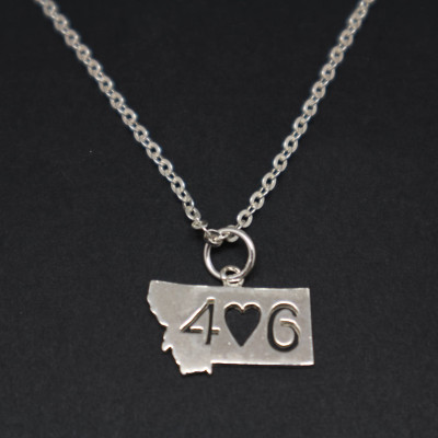 Silver Montana 406 Necklace Pendant - Montana Jewelry, Montana Map, Pride, Girl